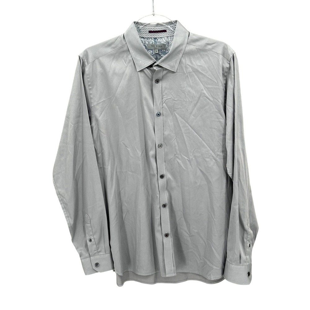 Ted‎ Baker Shirt Mens 4 Large Gray Long Sleeve Button Up Plancuf Dressy Office
